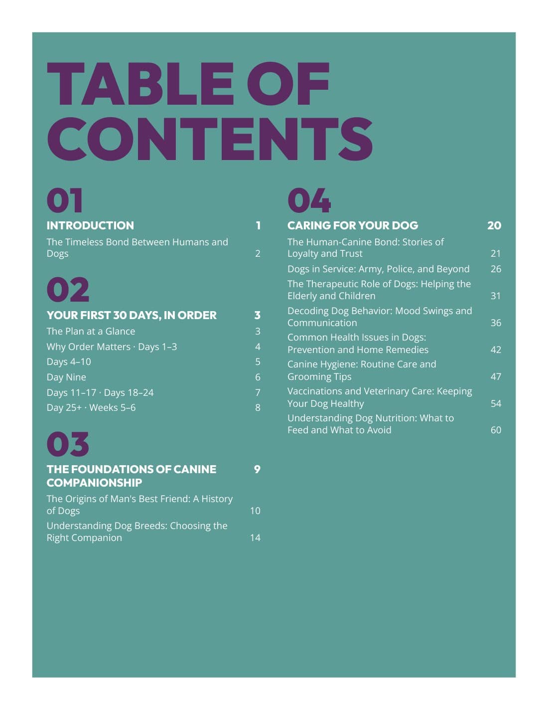 The book's table of contents, page 1